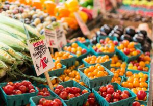 Lots of colorful fruit and vegatables